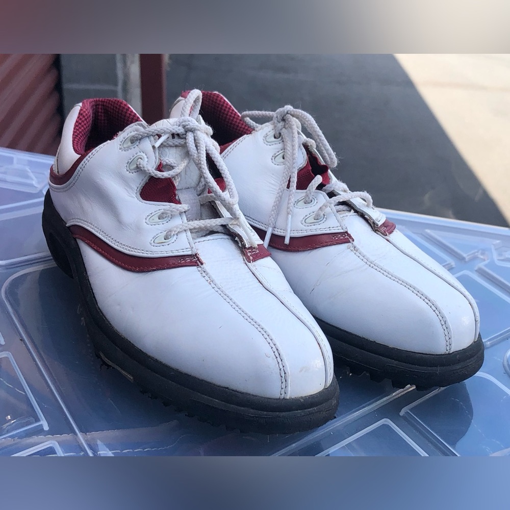 Footjoy Golf Shoes, #97322 Women’s White/Red Leather, Mens US Size 7M